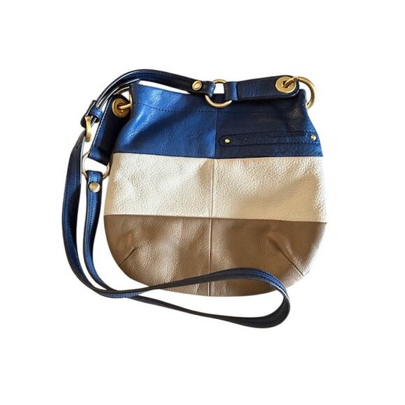 B. Makowsky Colorblock Leather Crossbody Bag – Blue, Cream & Taupe - Picture 2 of 8